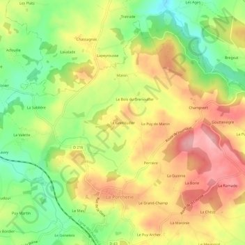 Mappa topografica Le Grenouiller, altitudine, rilievo