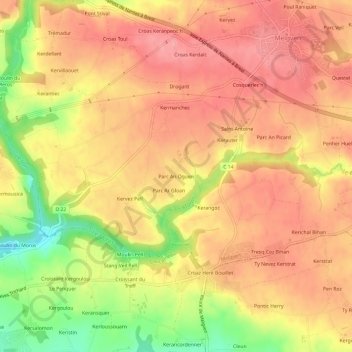 Mappa topografica Parc An Oguen, altitudine, rilievo