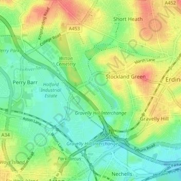 Mappa topografica Brookvale Village, altitudine, rilievo