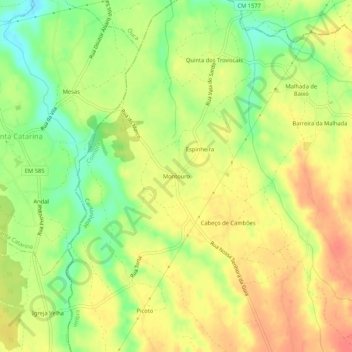 Mappa topografica Montouro, altitudine, rilievo