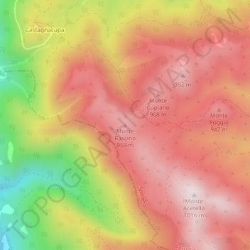 Mappa topografica Monte Rascino, altitudine, rilievo