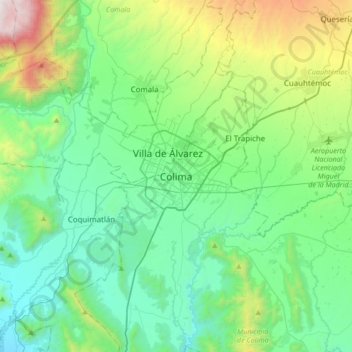 Mappa topografica Colima City, altitudine, rilievo