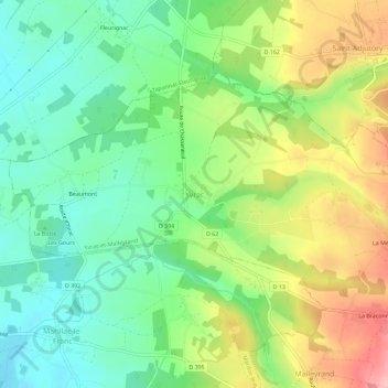 Mappa topografica Yvrac, altitudine, rilievo