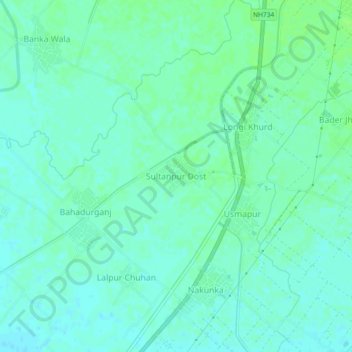 Mappa topografica Sultanpur Dost, altitudine, rilievo