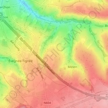 Mappa topografica Cerexhe-Heuseux, altitudine, rilievo