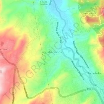 Mappa topografica Aguahedionda, altitudine, rilievo