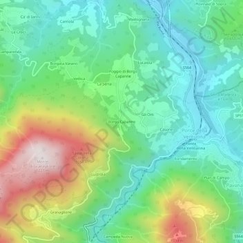 Mappa topografica Borgo Capanne, altitudine, rilievo