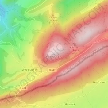 Mappa topografica Mont Châteleu, altitudine, rilievo