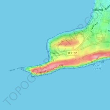 Mappa topografica Alum Bay, altitudine, rilievo