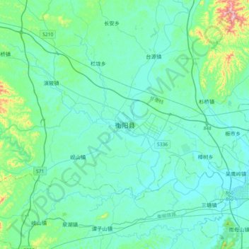 Mappa topografica 衡阳县, altitudine, rilievo