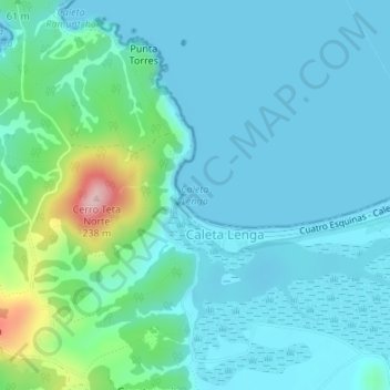 Mappa topografica Caleta Lenga, altitudine, rilievo