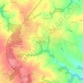 Mappa topografica Saint-Thomas, altitudine, rilievo