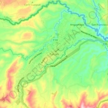 Mappa topografica Tulcán, altitudine, rilievo