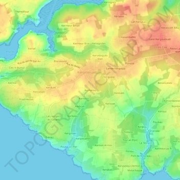 Mappa topografica Kerherou, altitudine, rilievo