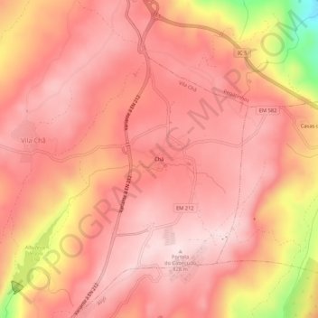 Mappa topografica Chã, altitudine, rilievo