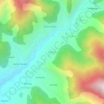 Mappa topografica Khanan, altitudine, rilievo