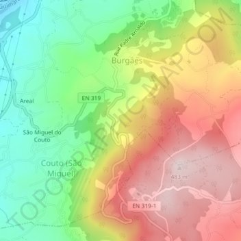 Mappa topografica Monte da Senhora da Assunção, altitudine, rilievo