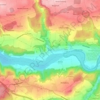 Mappa topografica Hofen, altitudine, rilievo