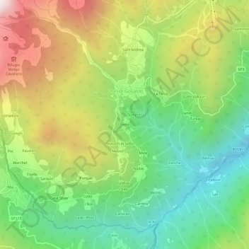 Mappa topografica Pette, altitudine, rilievo