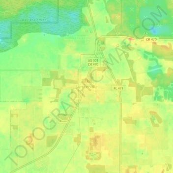 Mappa topografica Sumterville, altitudine, rilievo