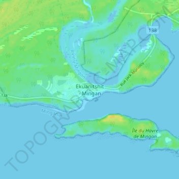 Mappa topografica Mingan, altitudine, rilievo