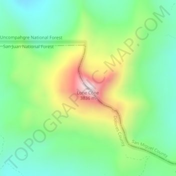 Mappa topografica Lone Cone, altitudine, rilievo