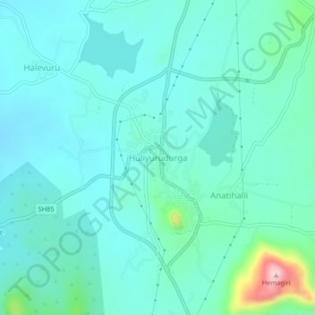 Mappa topografica Huliyurudurga, altitudine, rilievo