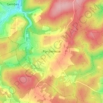 Mappa topografica Porcheresse, altitudine, rilievo