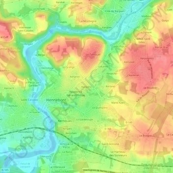 Mappa topografica Kergohic, altitudine, rilievo