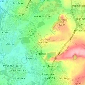 Mappa topografica Newbottle, altitudine, rilievo