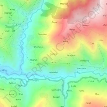 Mappa topografica Purag, altitudine, rilievo