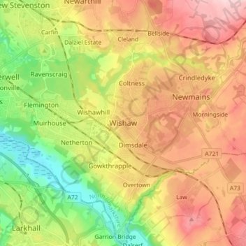 Mappa topografica Wishaw, altitudine, rilievo