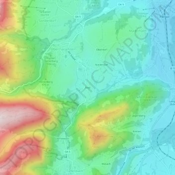 Mappa topografica Ried, altitudine, rilievo