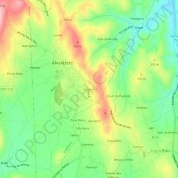 Mappa topografica Seiceira, altitudine, rilievo