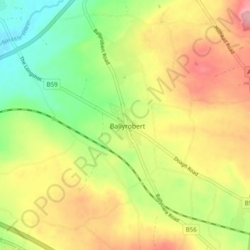 Mappa topografica Ballyrobert, altitudine, rilievo