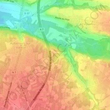 Mappa topografica Bezon, altitudine, rilievo