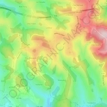 Mappa topografica Chez Pilon, altitudine, rilievo