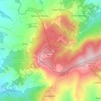 Mappa topografica Monte Penola, altitudine, rilievo