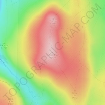 Mappa topografica High Willhays, altitudine, rilievo