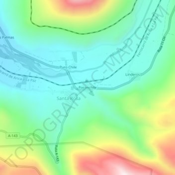Mappa topografica Poconchile, altitudine, rilievo