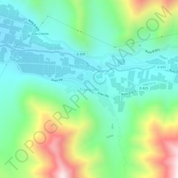 Mappa topografica Tranquilla, altitudine, rilievo