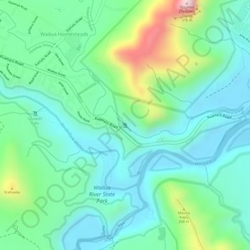 Mappa topografica 'Opaeka'a Falls, altitudine, rilievo