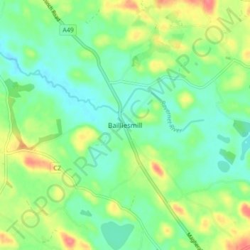 Mappa topografica Bailliesmill, altitudine, rilievo