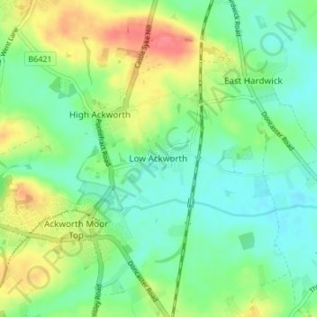 Mappa topografica Low Ackworth, altitudine, rilievo
