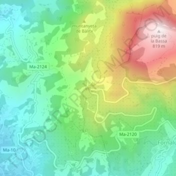 Mappa topografica Mirador de ses Barques, altitudine, rilievo