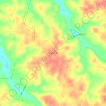 Mappa topografica Liberty Hill, altitudine, rilievo