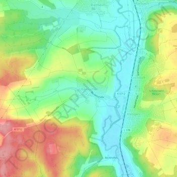 Mappa topografica Überauchen, altitudine, rilievo