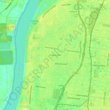 Mappa topografica Shawnee, altitudine, rilievo