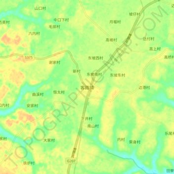 Mappa topografica 客路镇, altitudine, rilievo