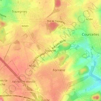 Mappa topografica Souvret, altitudine, rilievo